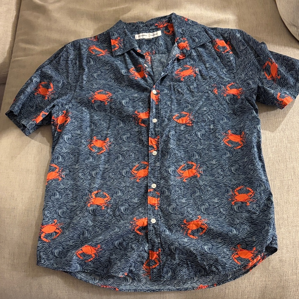 Old Navy Blue and Red Crab Print Shirt